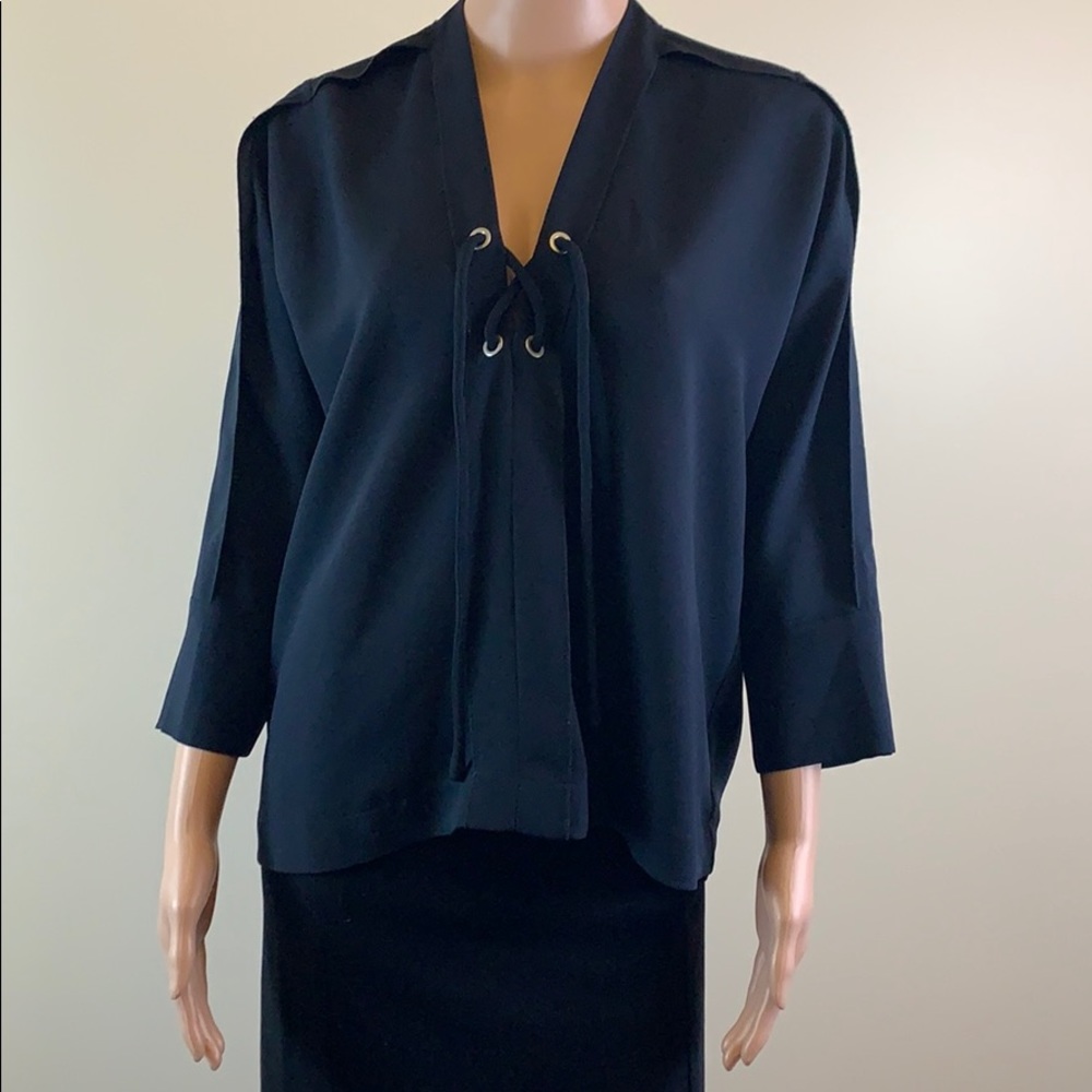IRO navy Ali’s lace-up blouse Sz34/US 2 - Picture 5 of 8